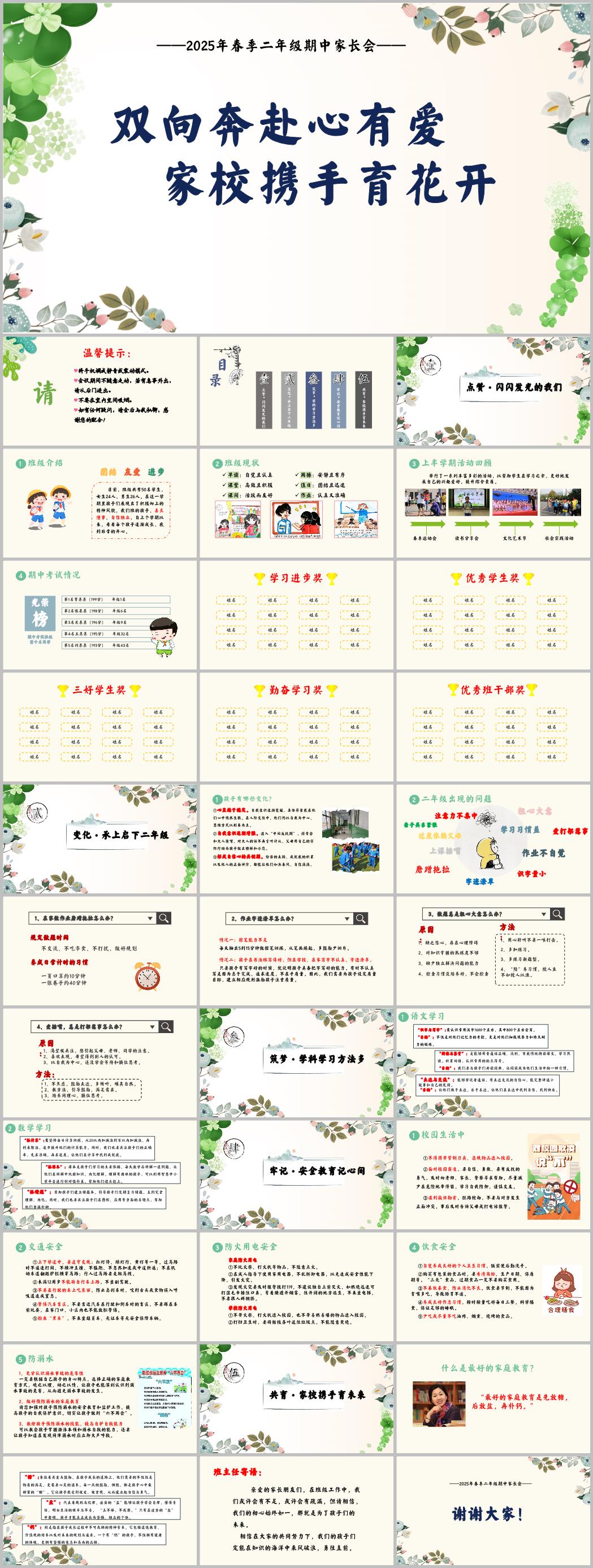 2025年春季二年级期中家长会《双向奔赴心有爱,家校携手育花开》PPT课件