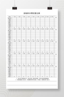 小学教务处各年级班级积分情况登记表