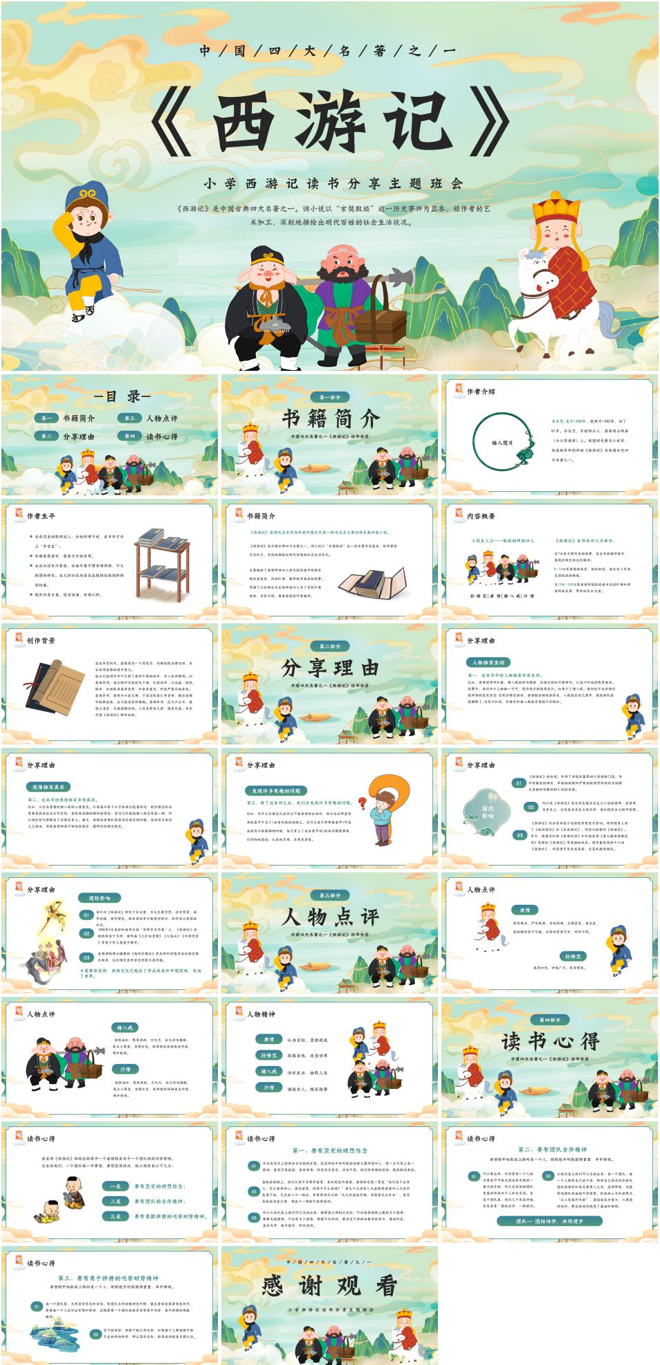 小学必读四大名著《西游记》读书分享PPT(附演讲稿)