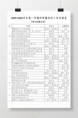 2025-2026学年学校第一学期教务处工作安排计划表