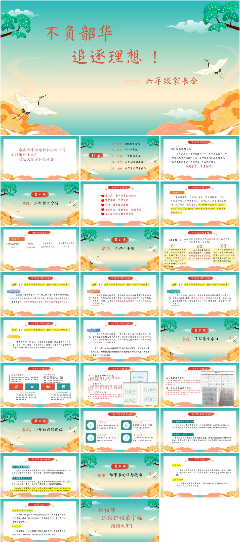 六年级上学期家长会《不负韶华,追逐理想》PPT课件(含发言稿)