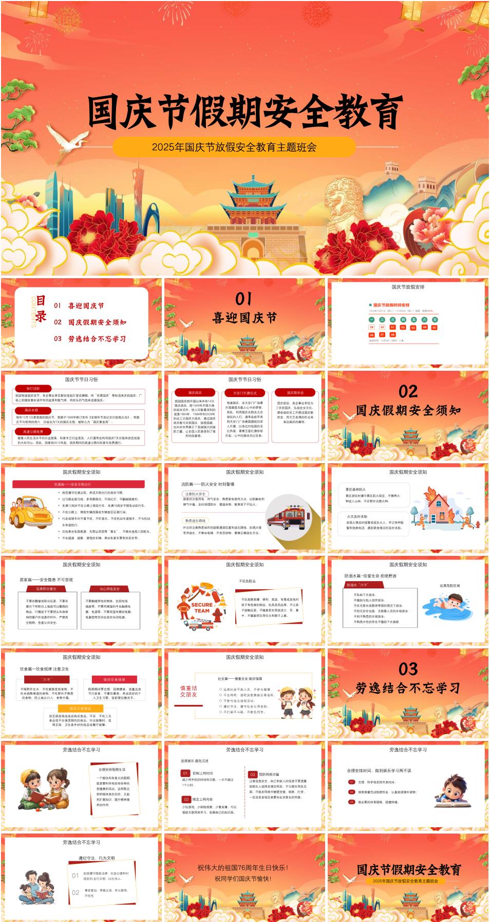 2025年中小学通用国庆节假期安全教育PPT课件