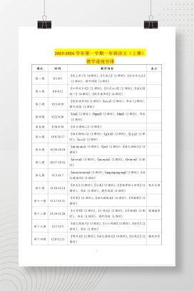 2025-2026学年秋季第一学期一年级语文上册教学进度安排