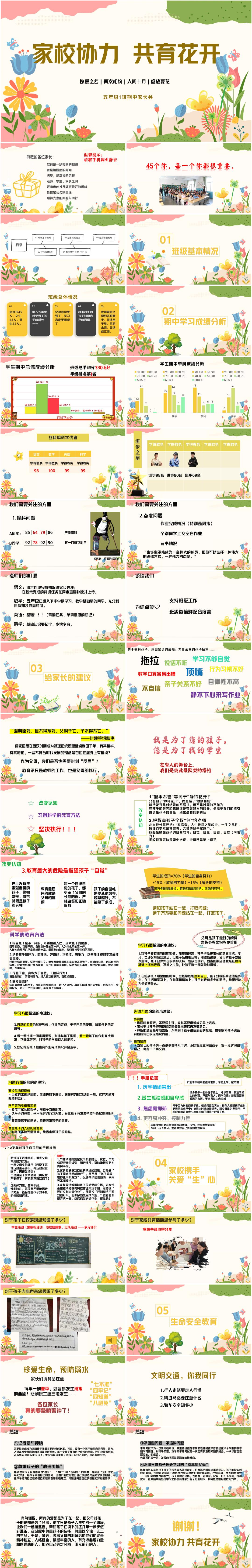 小学五年级上学期期中家长会《家校协力,共育花开》PPT课件(含发言稿)