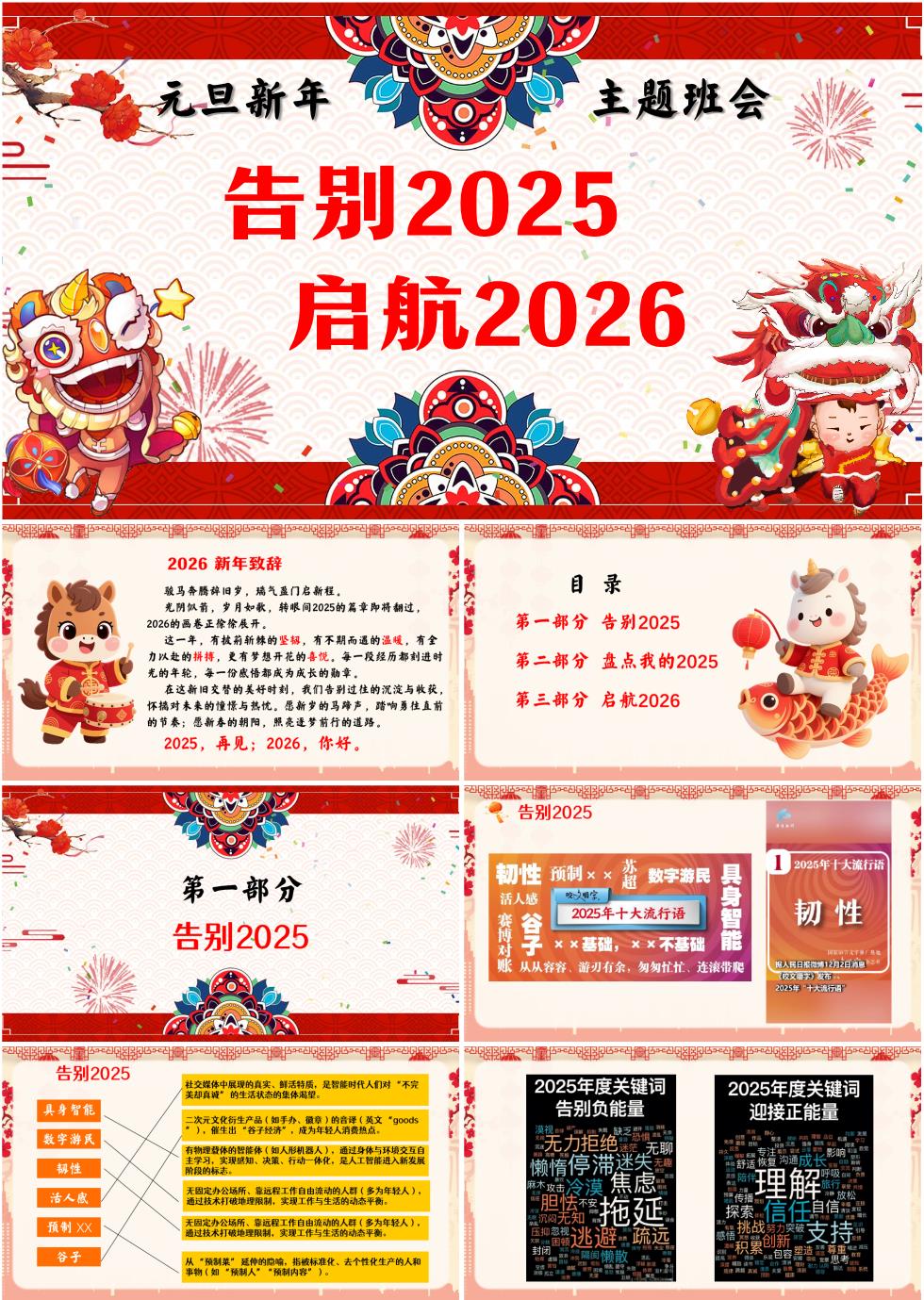 初高中通用2026马年元旦新年主题班会PPT课件《告别2025，启航2026》