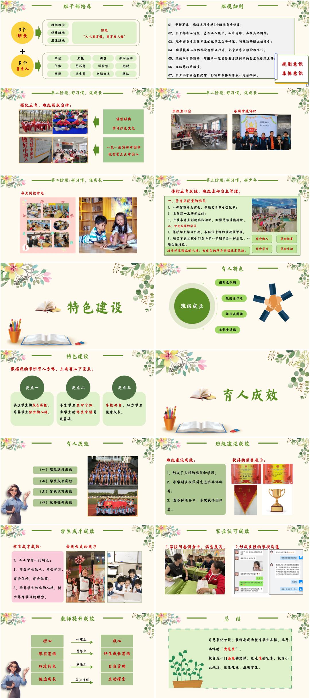 小学优秀班主任带班育人方略经验交流分享PPT《用心育人,静待花开》(含发言稿)