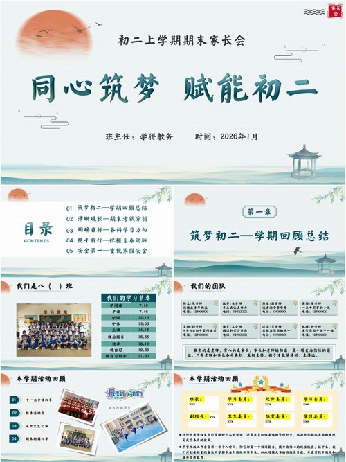 初二八年级上学期期末家长会PPT课件《同心筑梦 赋能初二》（含发言稿）